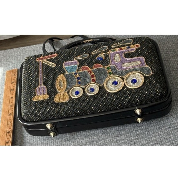 Vintage Novelty Train Clutch Hard Case Top Handle Beaded Evening Bag MCM - Picture 4 of 9